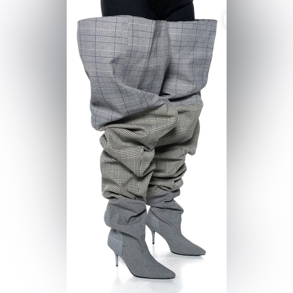 AZALEA WANG NEMY PLAID KITTEN HEEL THIGH HIGH BOOT 7.5($35 ⬇️